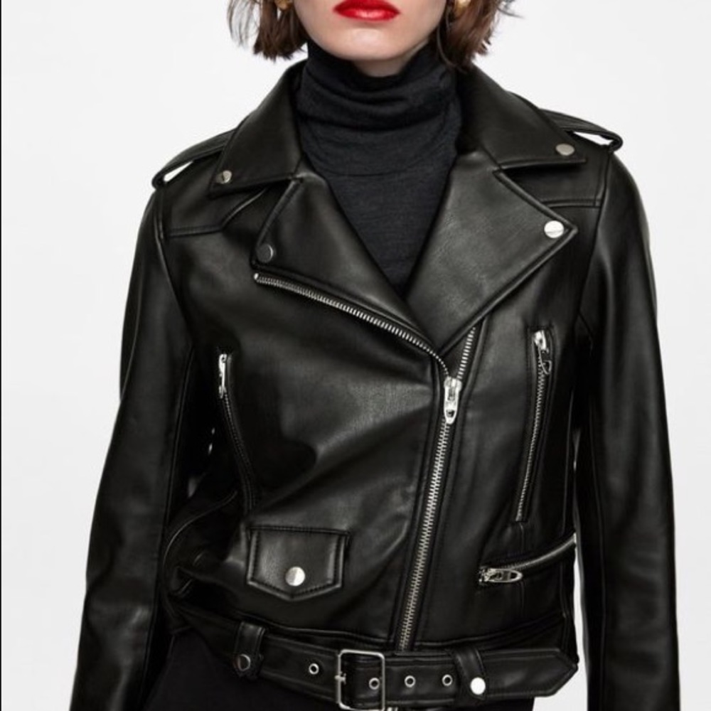 Zara Faux Leather Black Biker Jacket